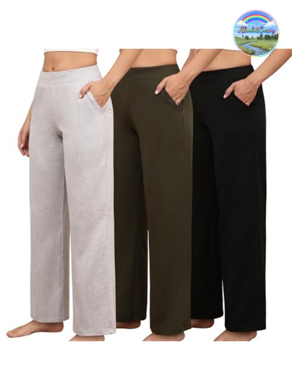 3-Pack Petite Wide Leg Sweatpants with Pockets Soft Stretch Lounge Pants